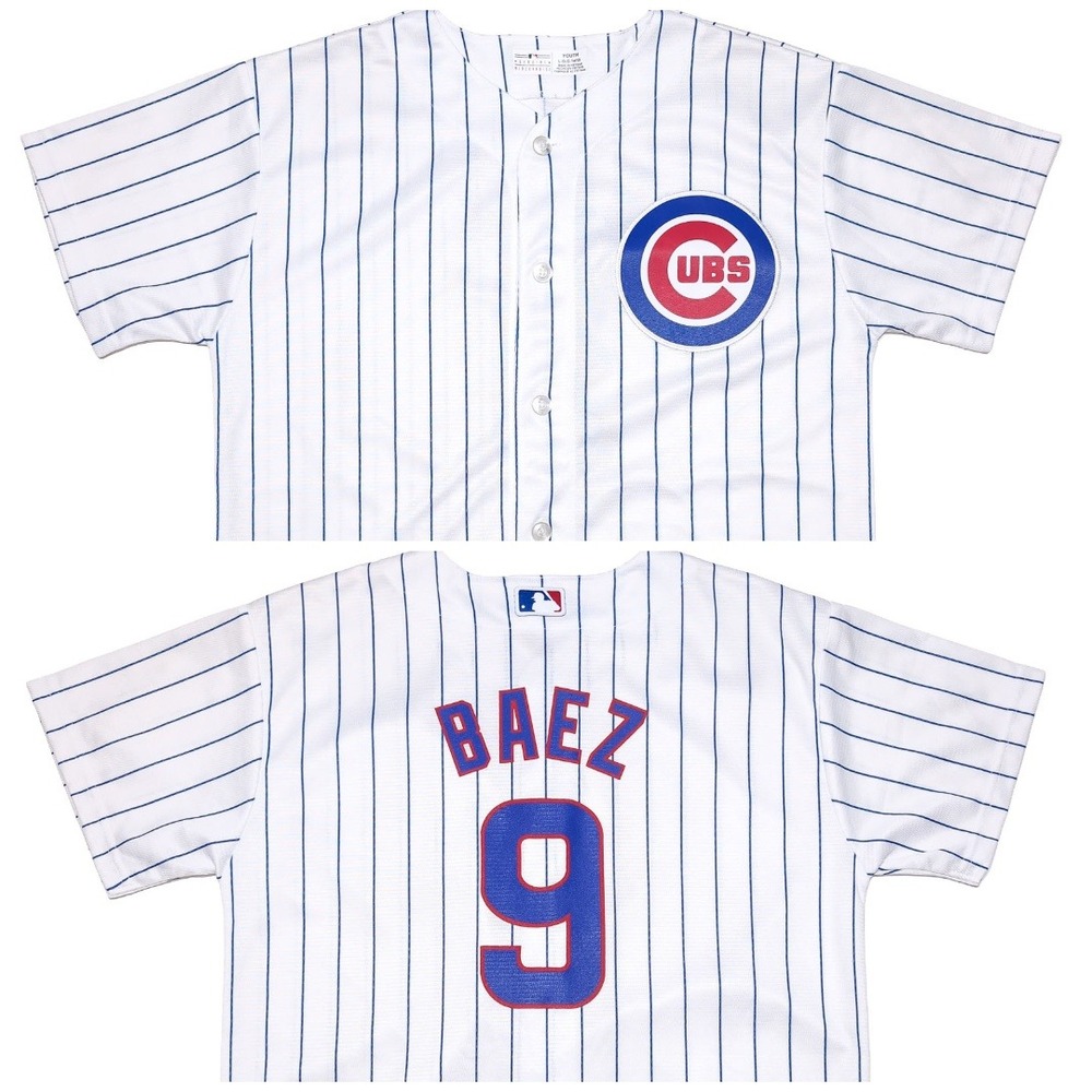 MLB Chicago Cubs Javier Baez Jersey Youth Large 14/16 White Pinstripe Excellent